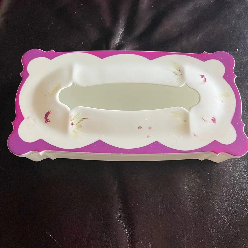 Schwarz Bros Plastics Tissue Box Cover Purple Floral White MCM Glendale Vintage